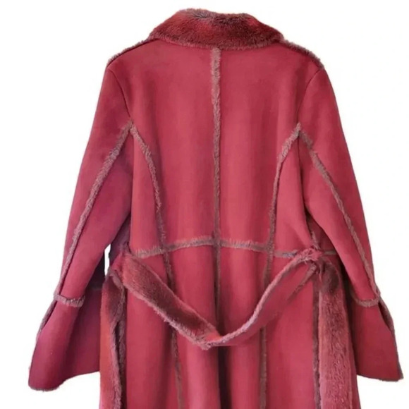EM Studio London Suede Faux Fur Penny Lane Long Sleeve Belted Fall Winter Coat. - Picture 12 of 15